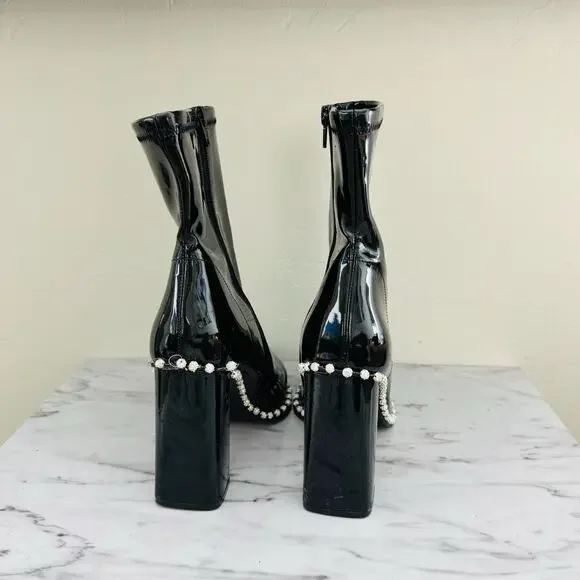 Steve Madden Edita Black Patent Leather Bedazzled Booties Women’s Size 8.5 - Picture 6 of 10